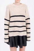 Crew neck oversize knitted sweater Beige