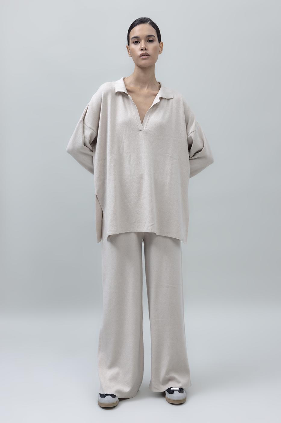 Wide Leg Knit Pants Beige