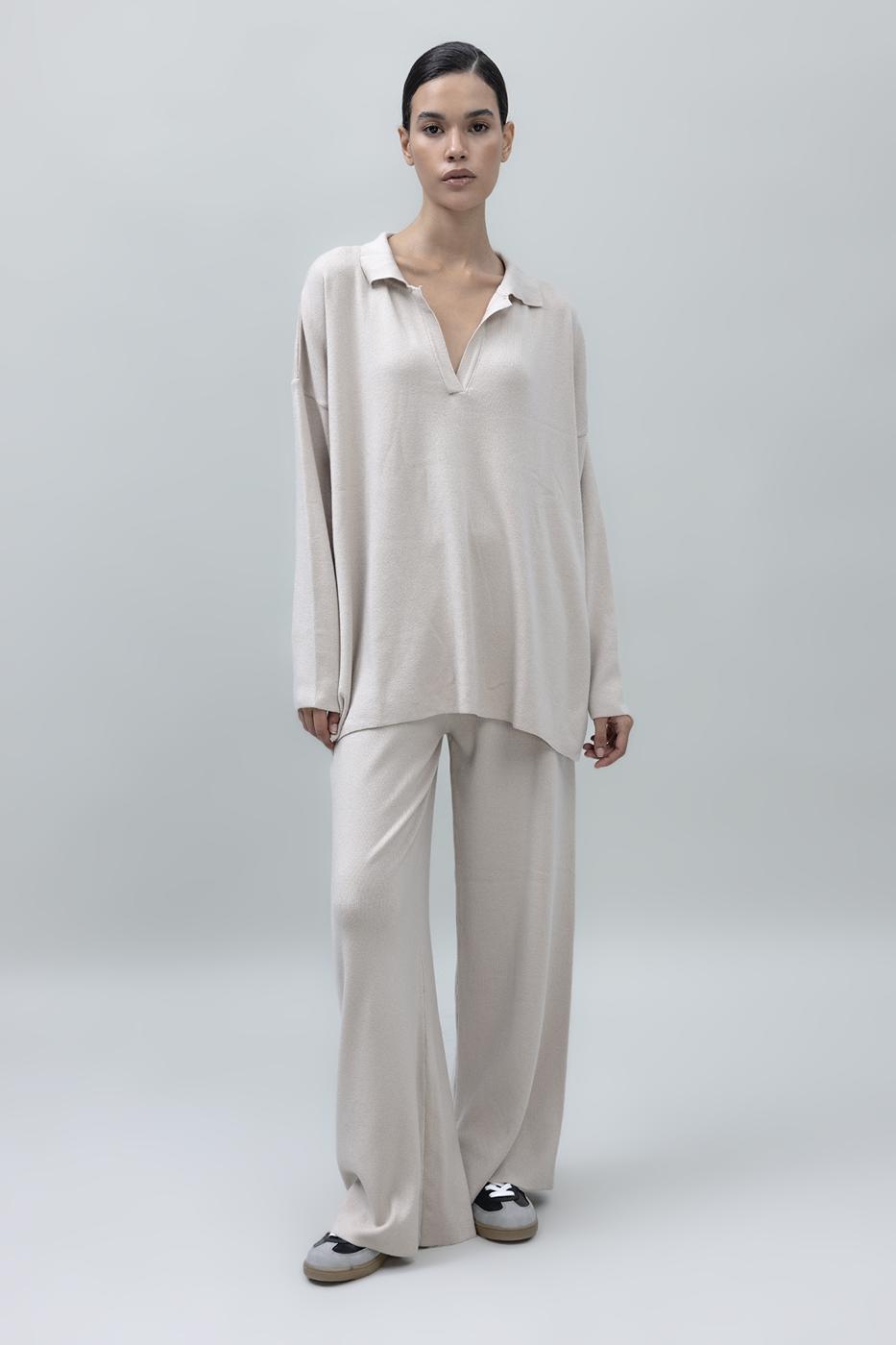 Wide Leg Knit Pants Beige