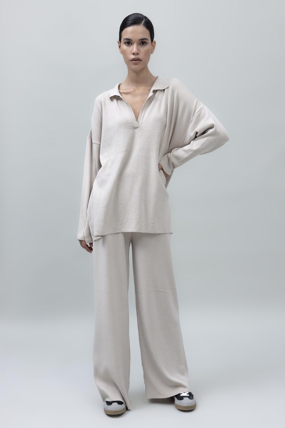 Wide Leg Knit Pants Beige