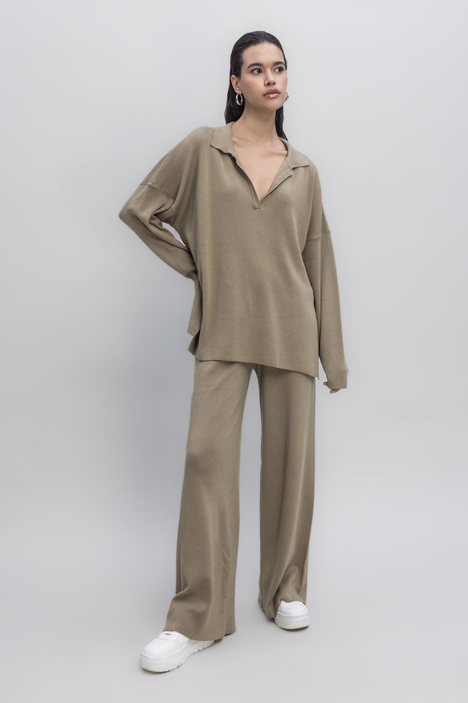Wide Leg Knit Pants Khaki