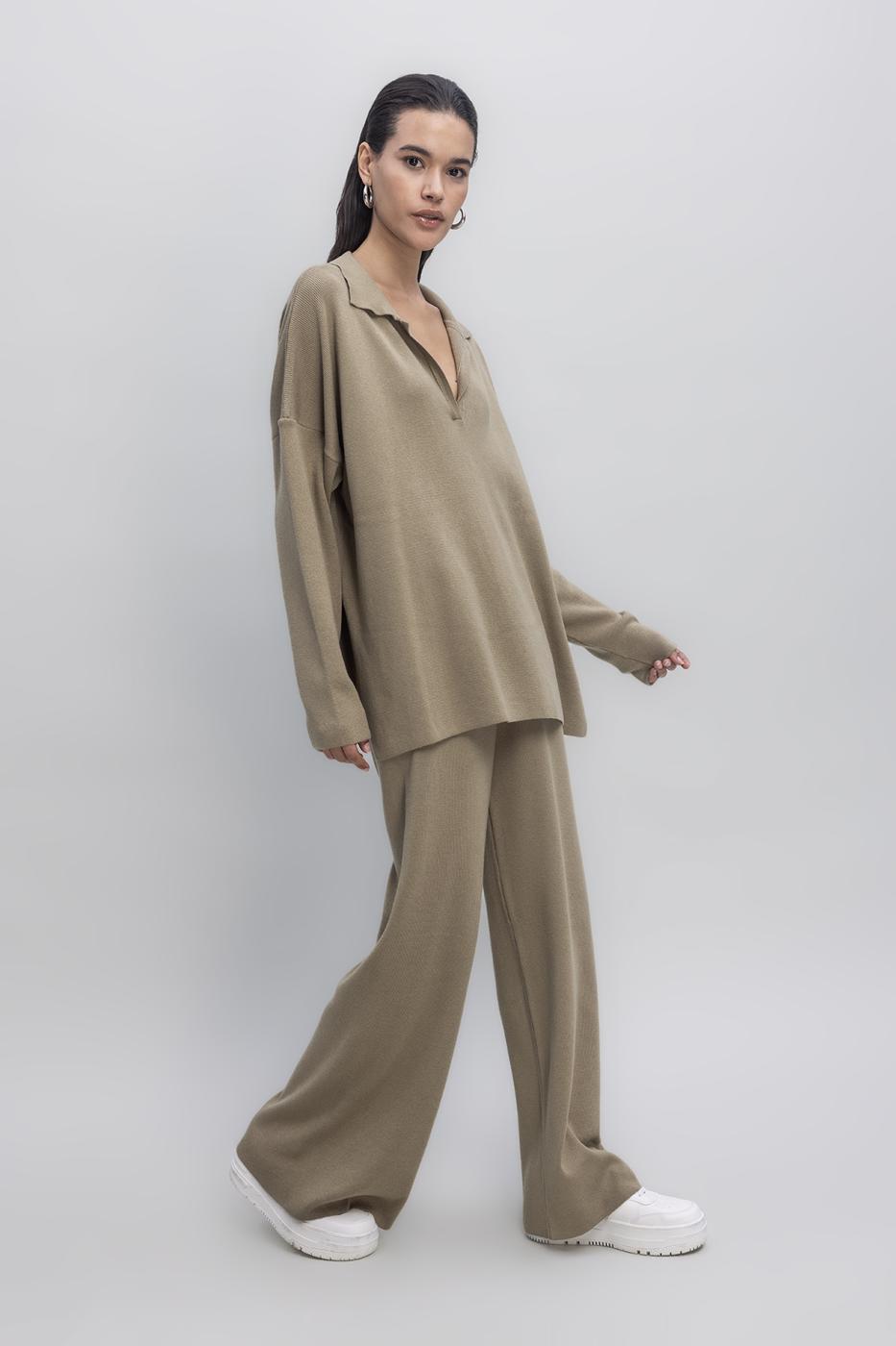 Wide Leg Knit Pants Khaki