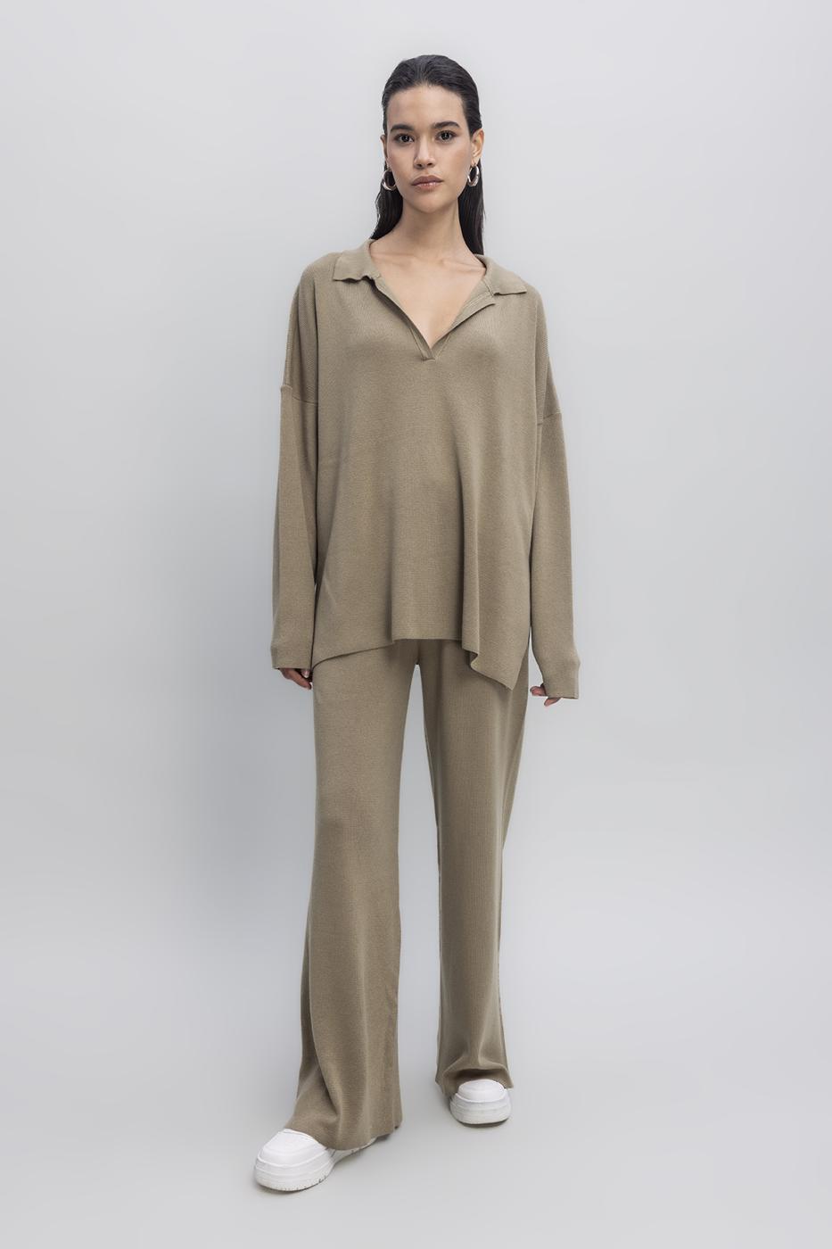 Wide Leg Knit Pants Khaki