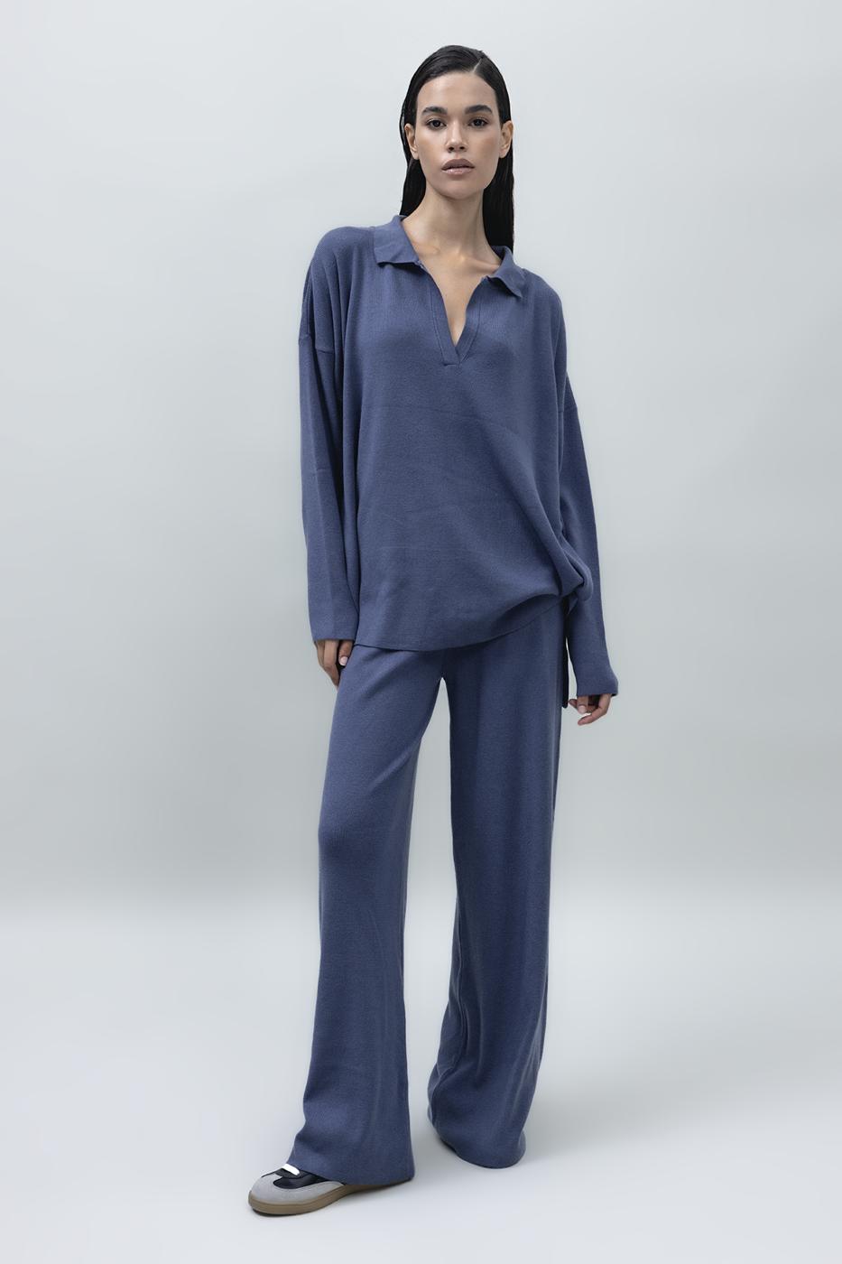 Wide Leg Knit Pants İndigo
