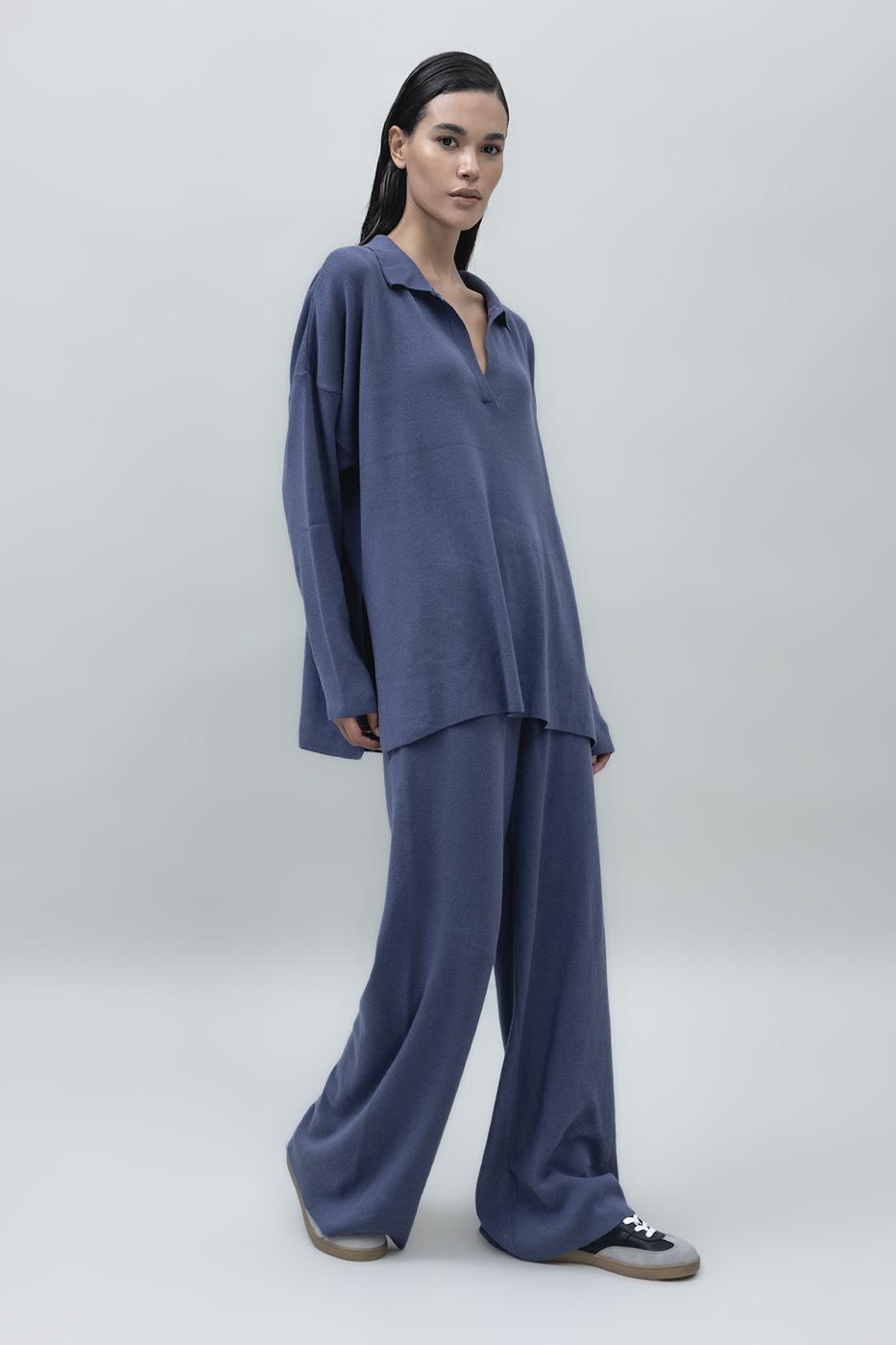 Wide Leg Knit Pants İndigo