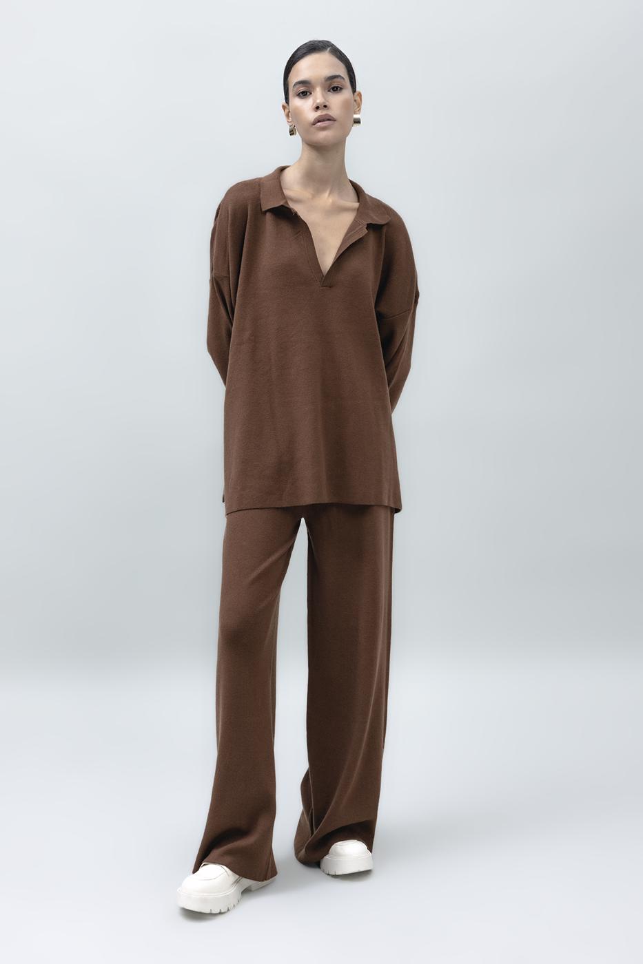 Wide Leg Knit Pants Brown