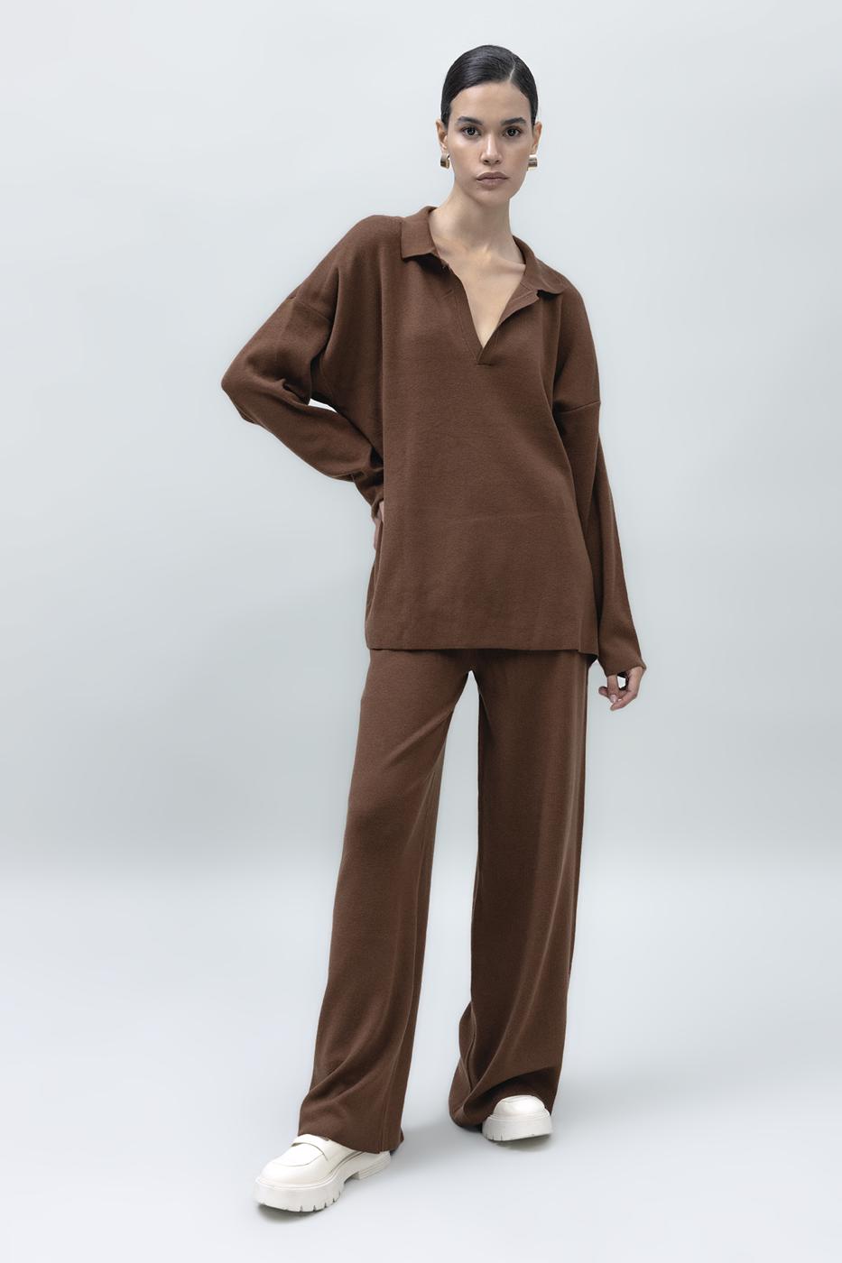 Wide Leg Knit Pants Brown