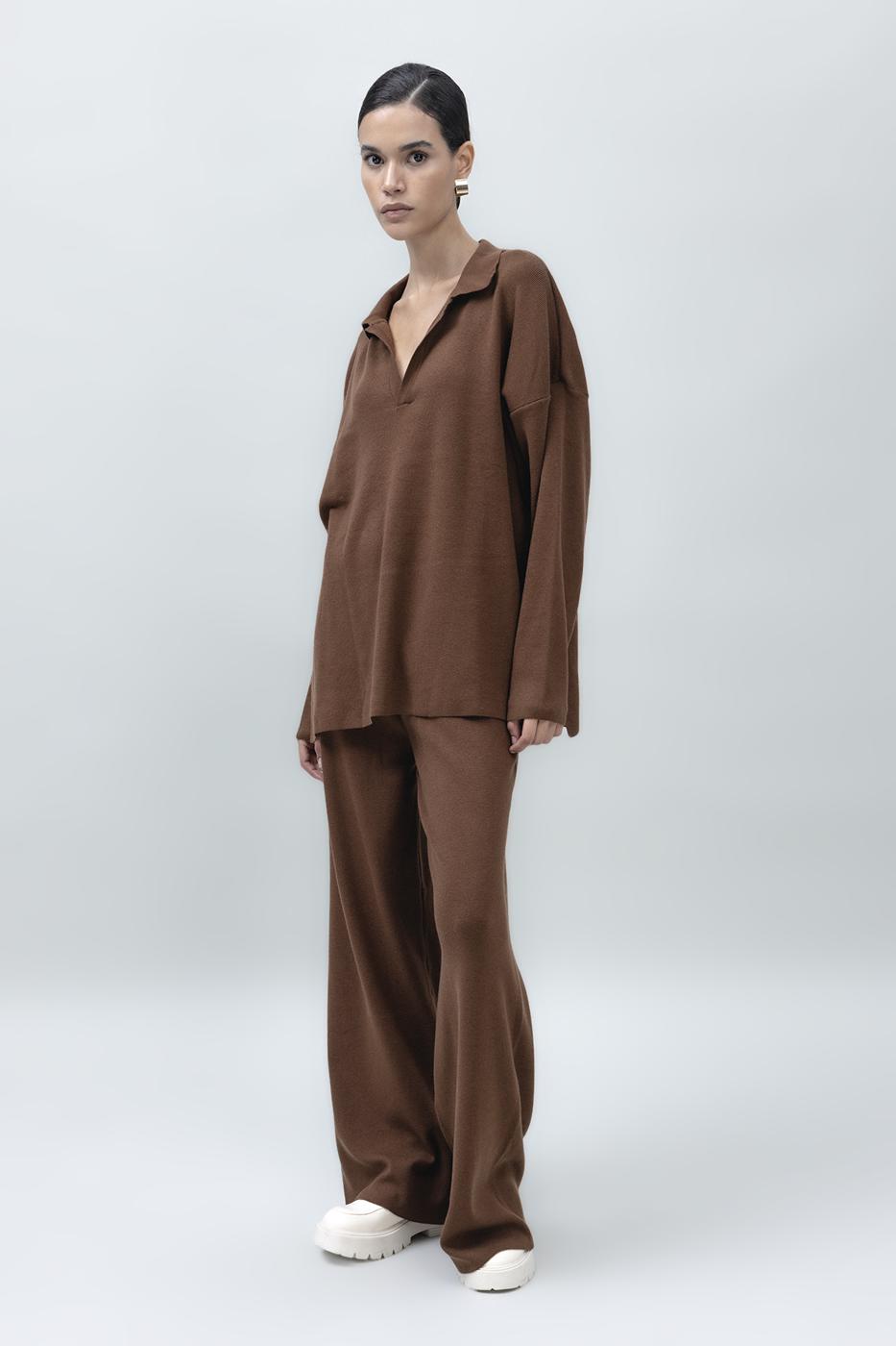 Wide Leg Knit Pants Brown
