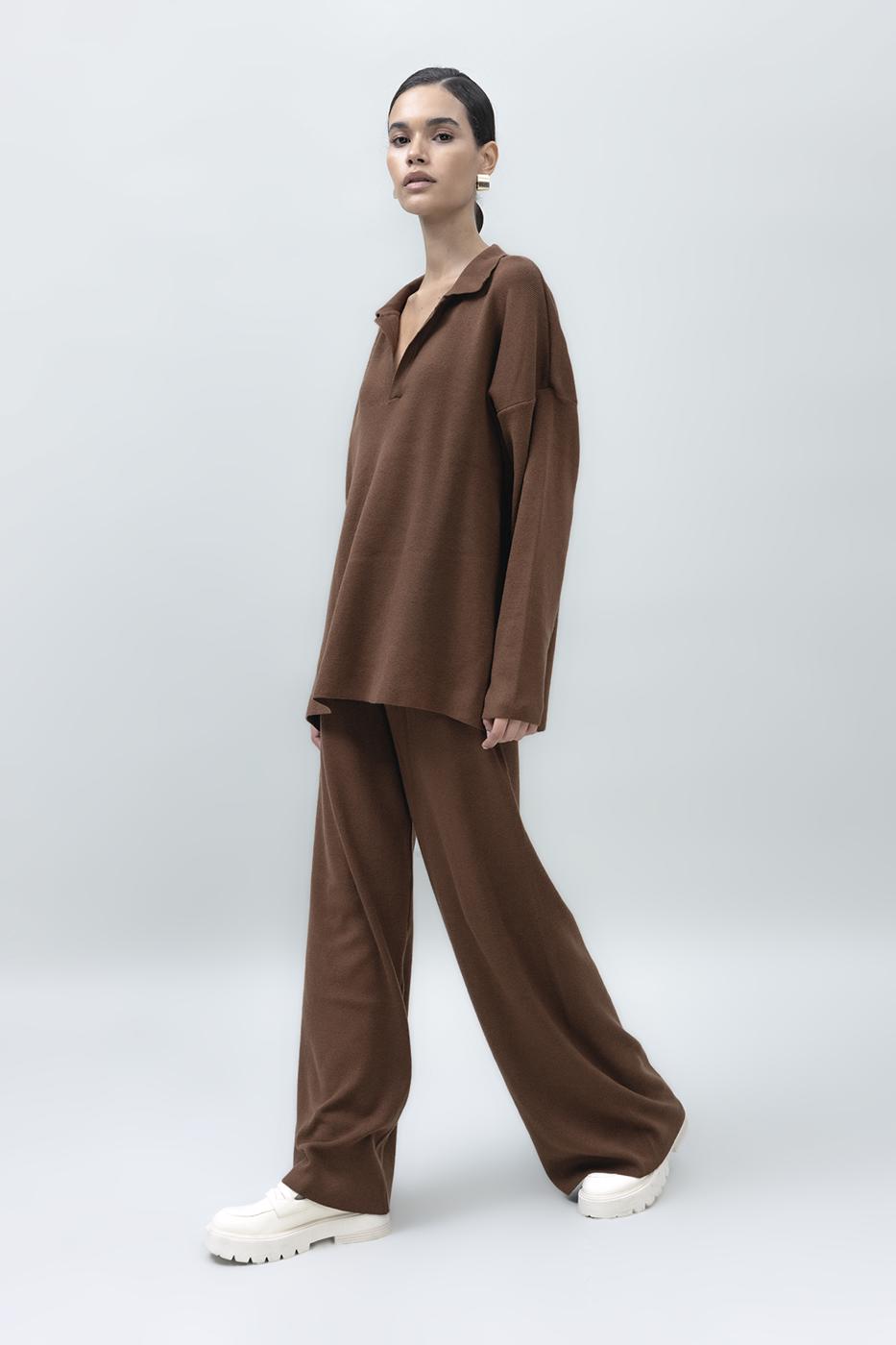 Wide Leg Knit Pants Brown
