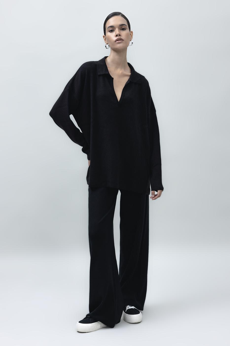 Wide Leg Knit Pants Black