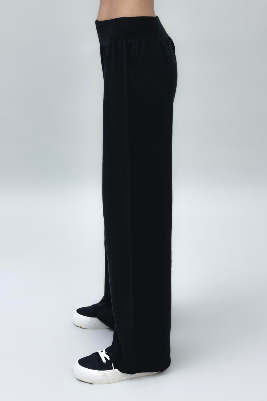 Wide Leg Knit Pants Black