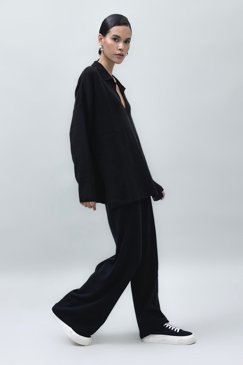 Wide Leg Knit Pants Black
