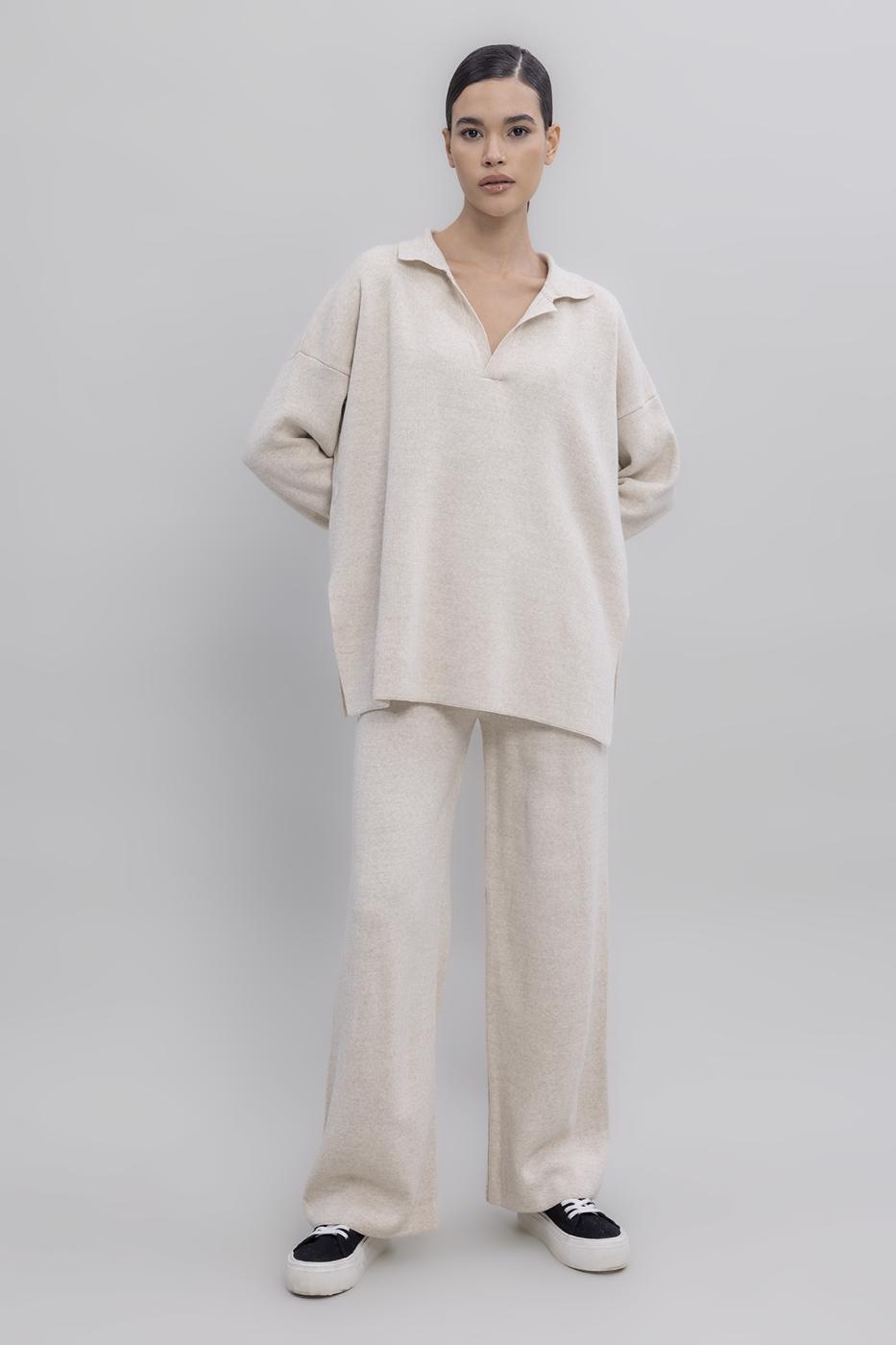 Wide Leg Knit Pants Ecru