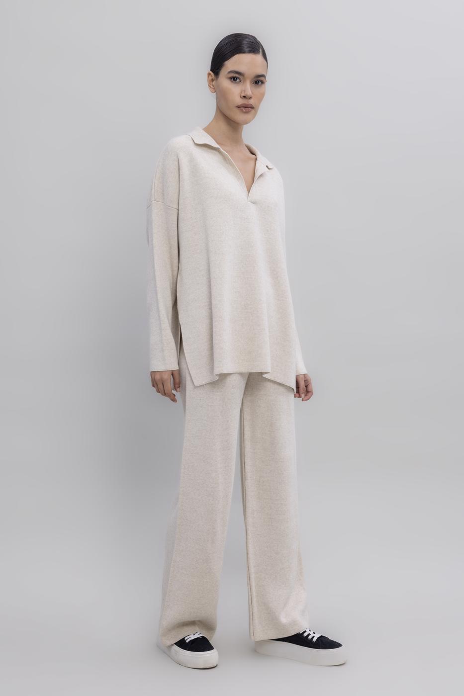 Wide Leg Knit Pants Ecru