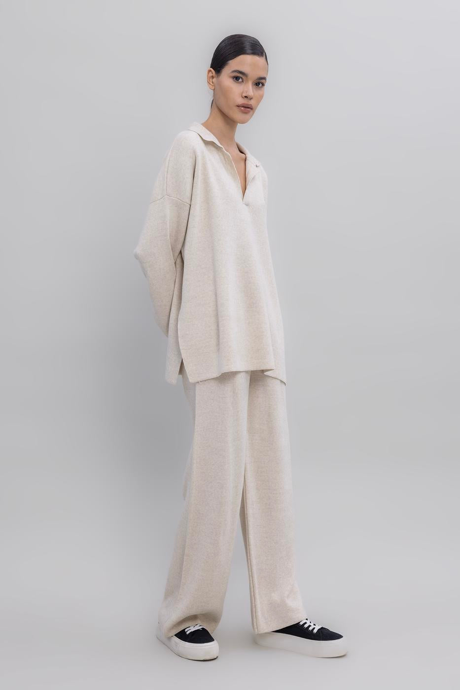 Wide Leg Knit Pants Ecru