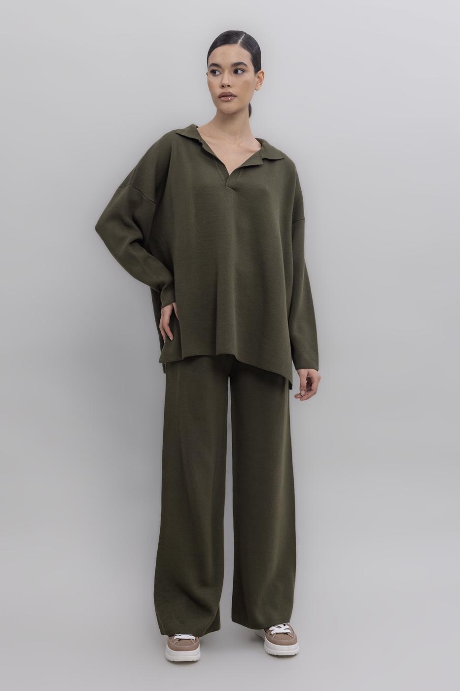 Wide Leg Knit Pants Khaki