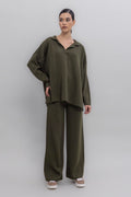 Wide Leg Knit Pants Khaki