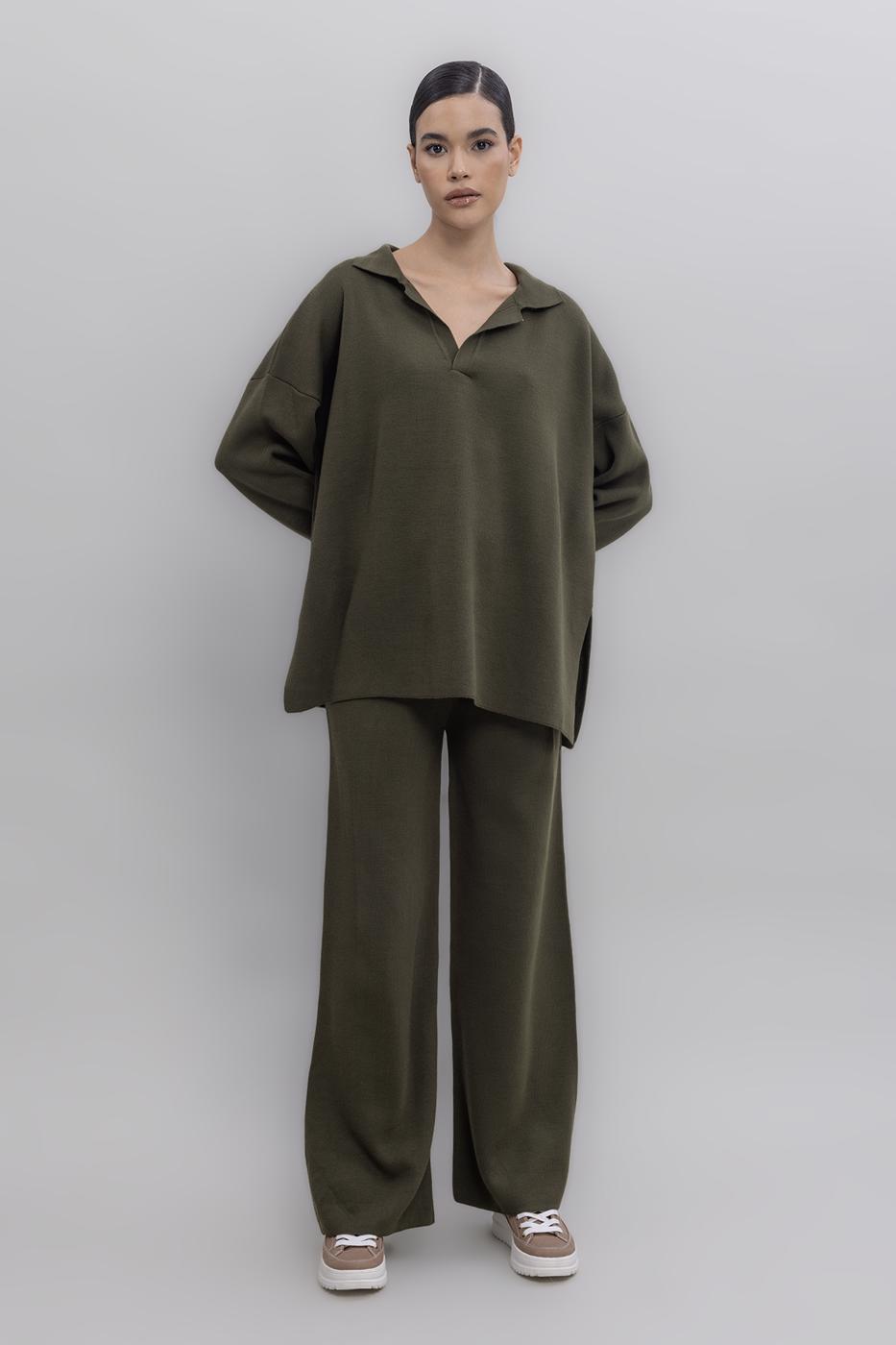 Wide Leg Knit Pants Khaki