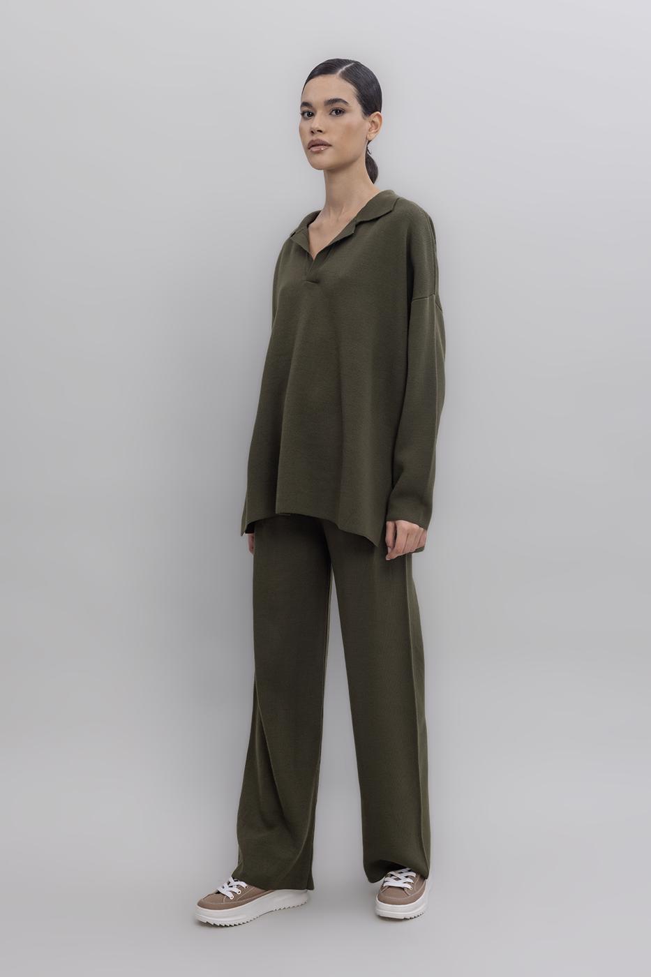 Wide Leg Knit Pants Khaki