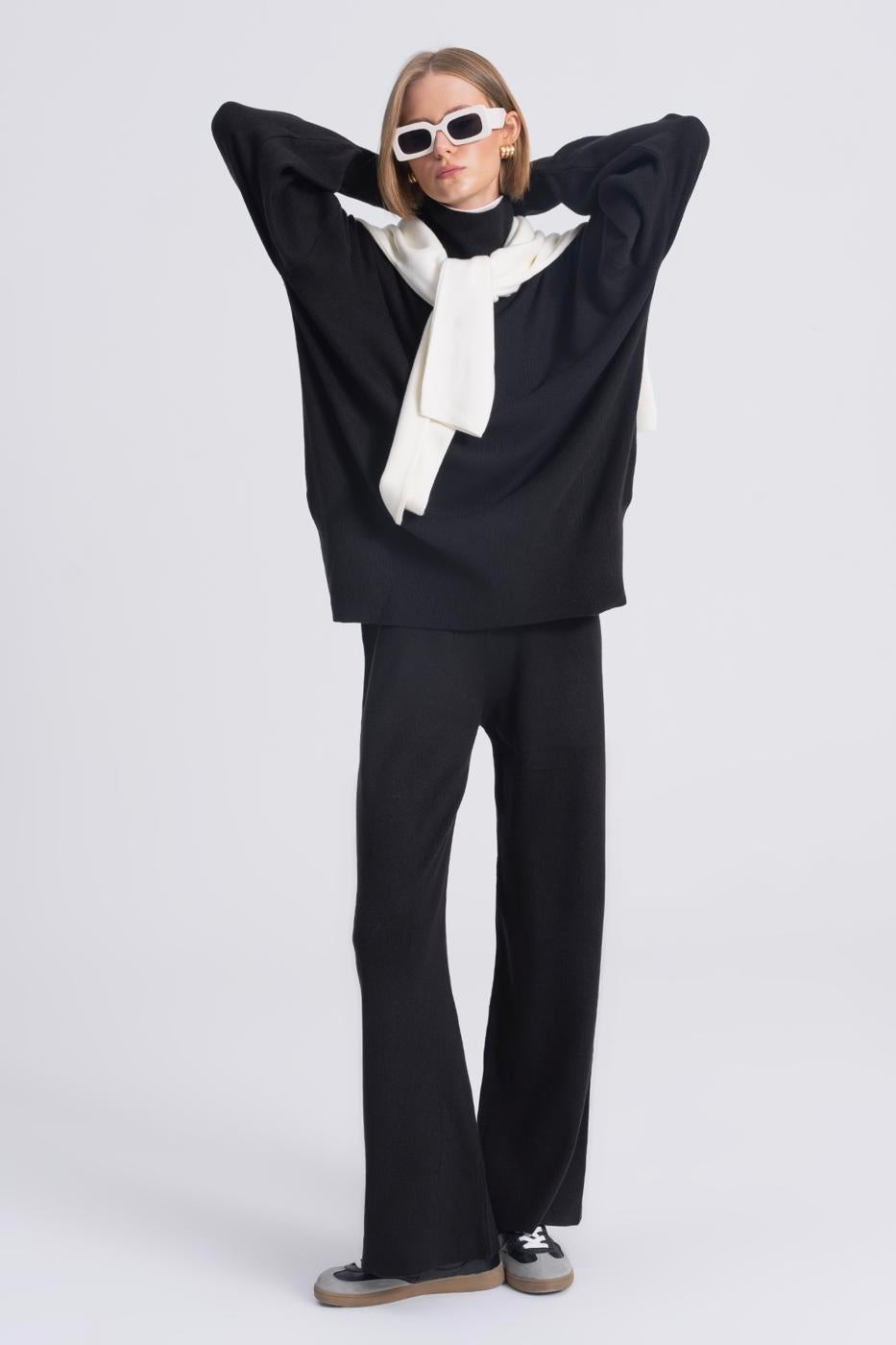 Wide Leg Knitwear Trousers Black