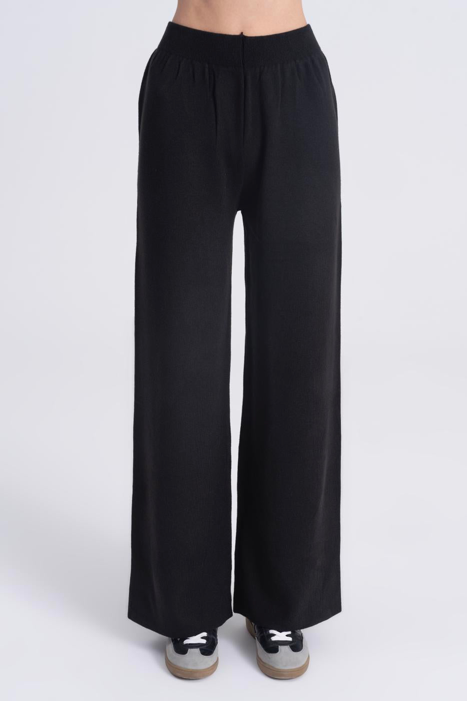 Wide Leg Knitwear Trousers Black