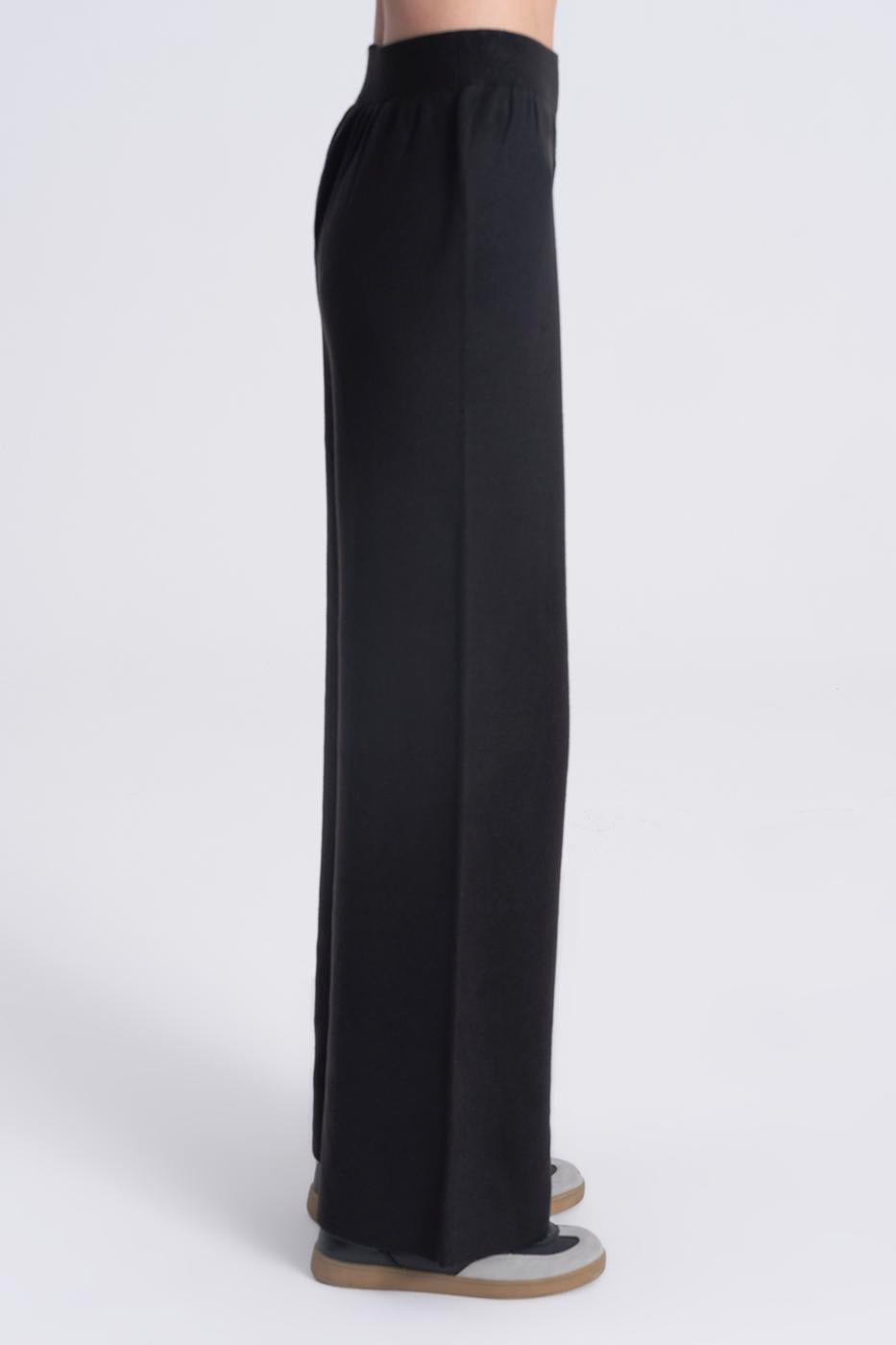 Wide Leg Knitwear Trousers Black