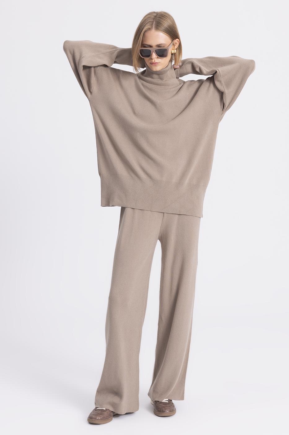 Wide Leg Knitwear Trousers Mink