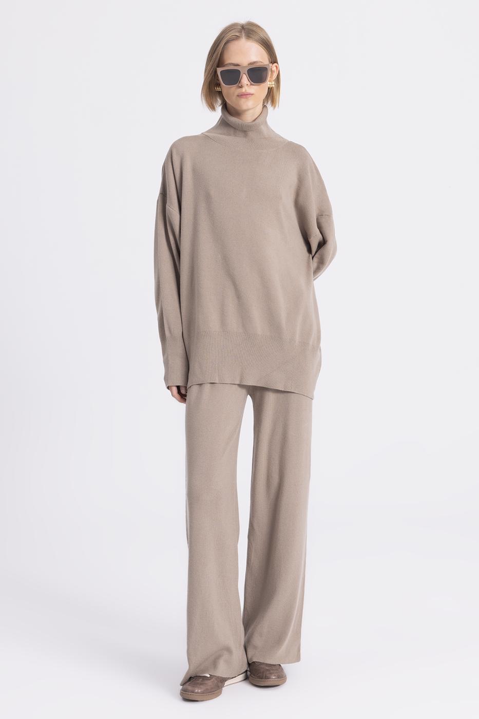 Wide Leg Knitwear Trousers Mink