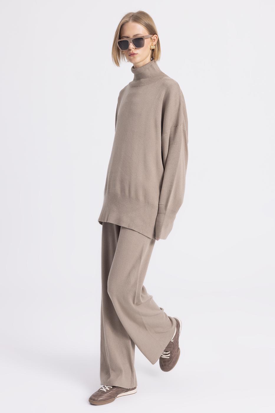 Wide Leg Knitwear Trousers Mink