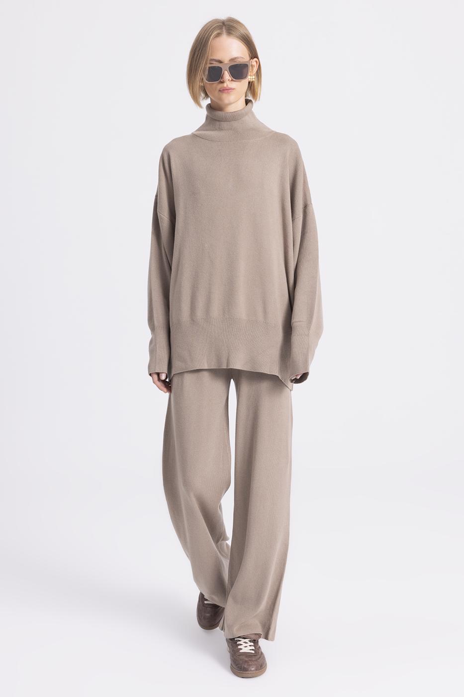 Wide Leg Knitwear Trousers Mink