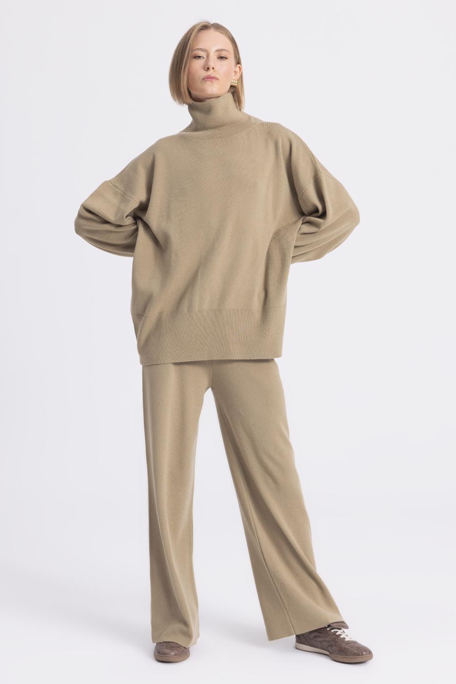 Wide Leg Knitwear Trousers Green