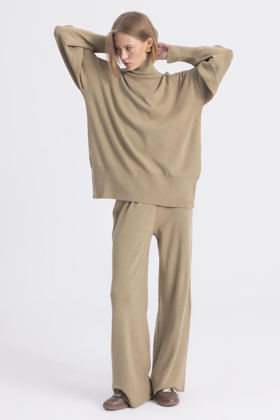 Wide Leg Knitwear Trousers Green