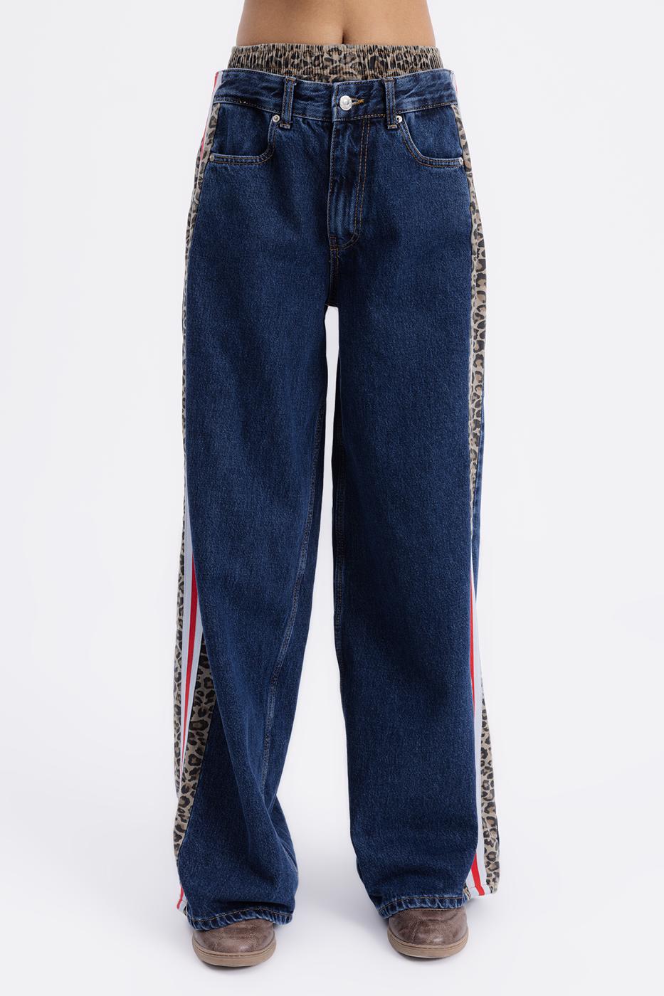 Boxer Detailed Side Stripe Denim Trousers Blue