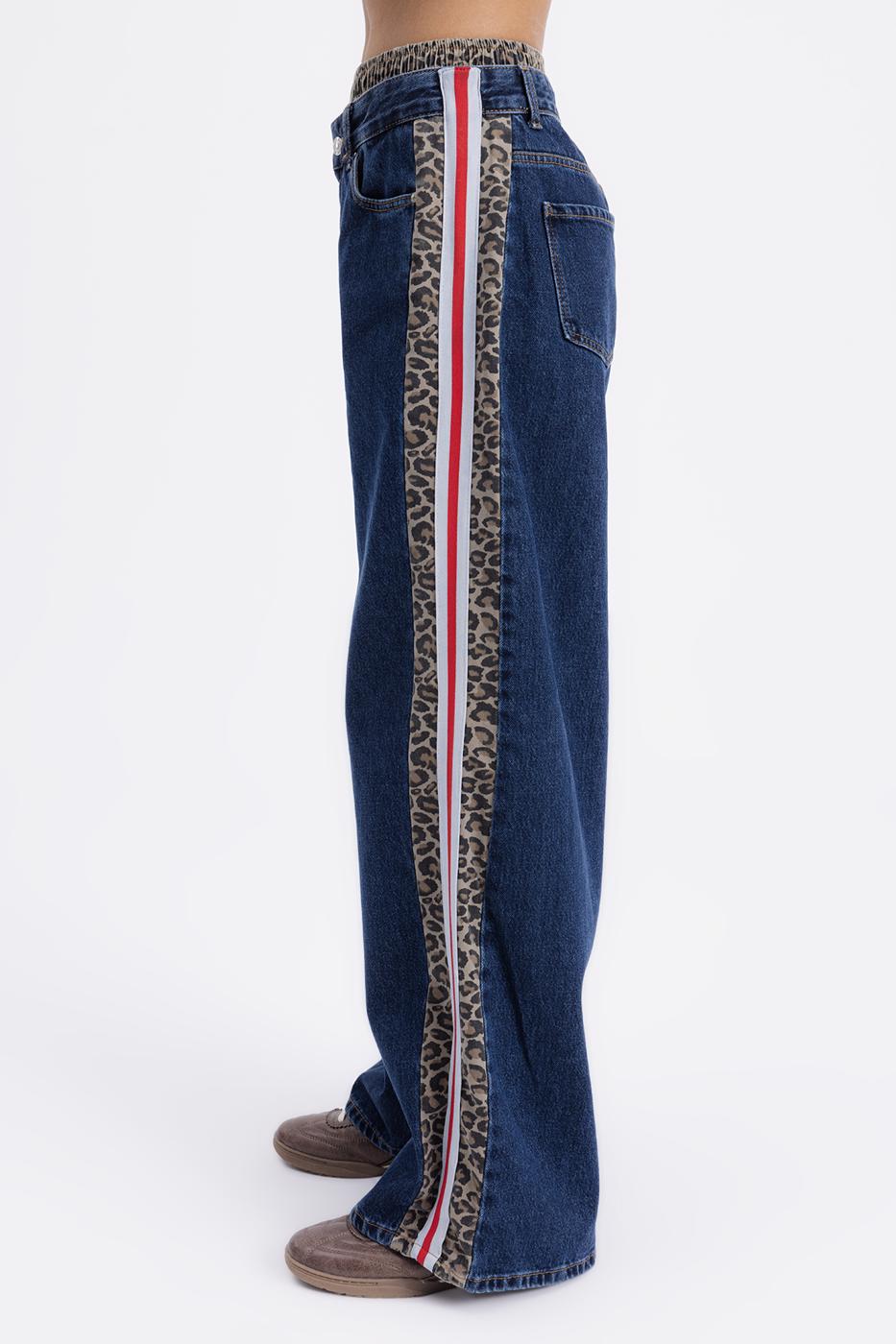 Boxer Detailed Side Stripe Denim Trousers Blue