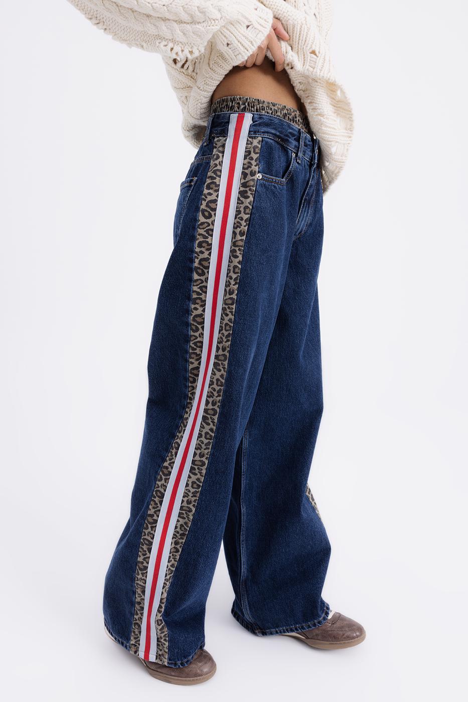 Boxer Detailed Side Stripe Denim Trousers Blue
