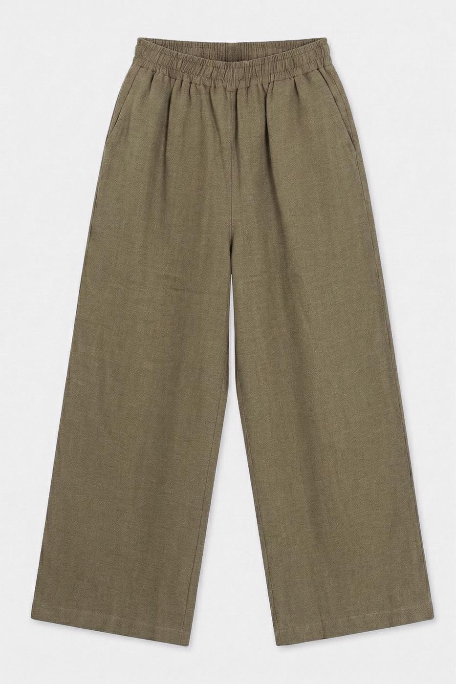100% Linen Oversize Trousers Khaki