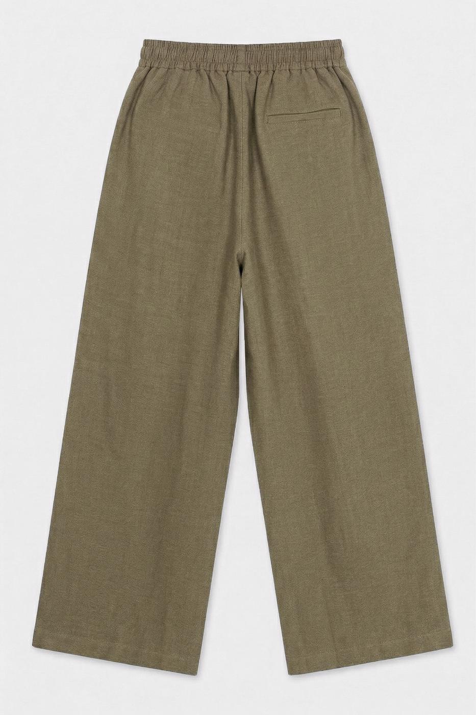100% Linen Oversize Trousers Khaki