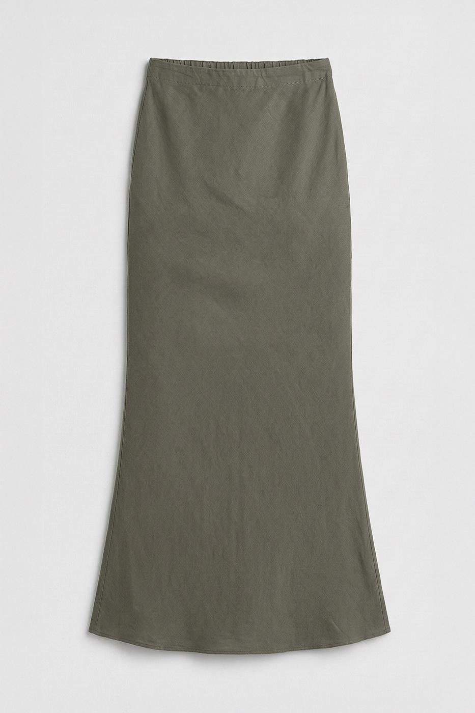 100% Linen Fishtail Skirt Khaki