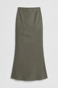 100% Linen Fishtail Skirt Khaki