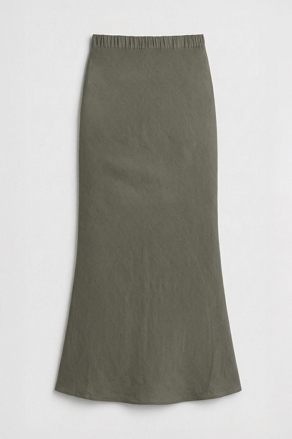 100% Linen Fishtail Skirt Khaki