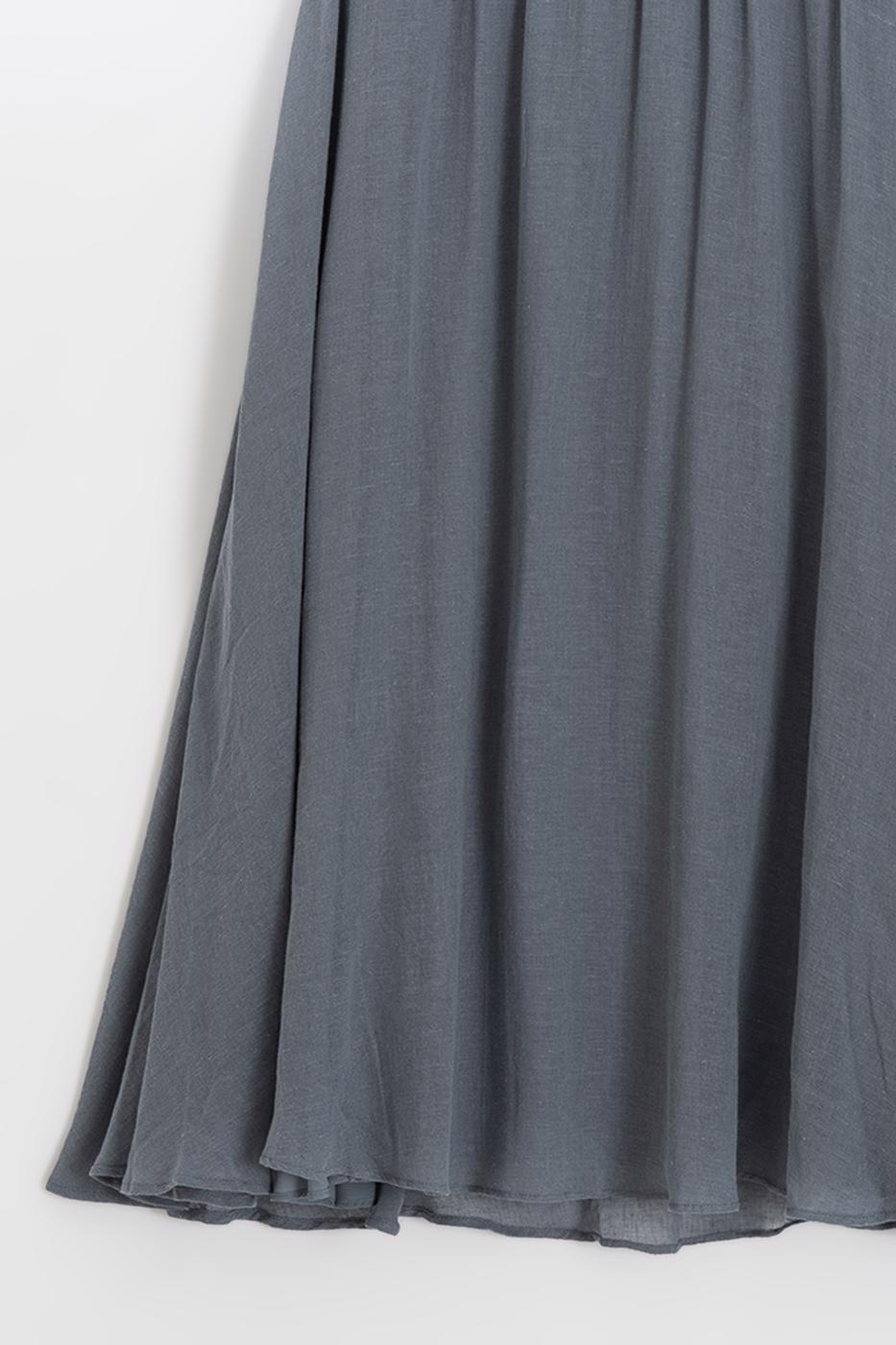Linen Flared Midi Skirt Grey