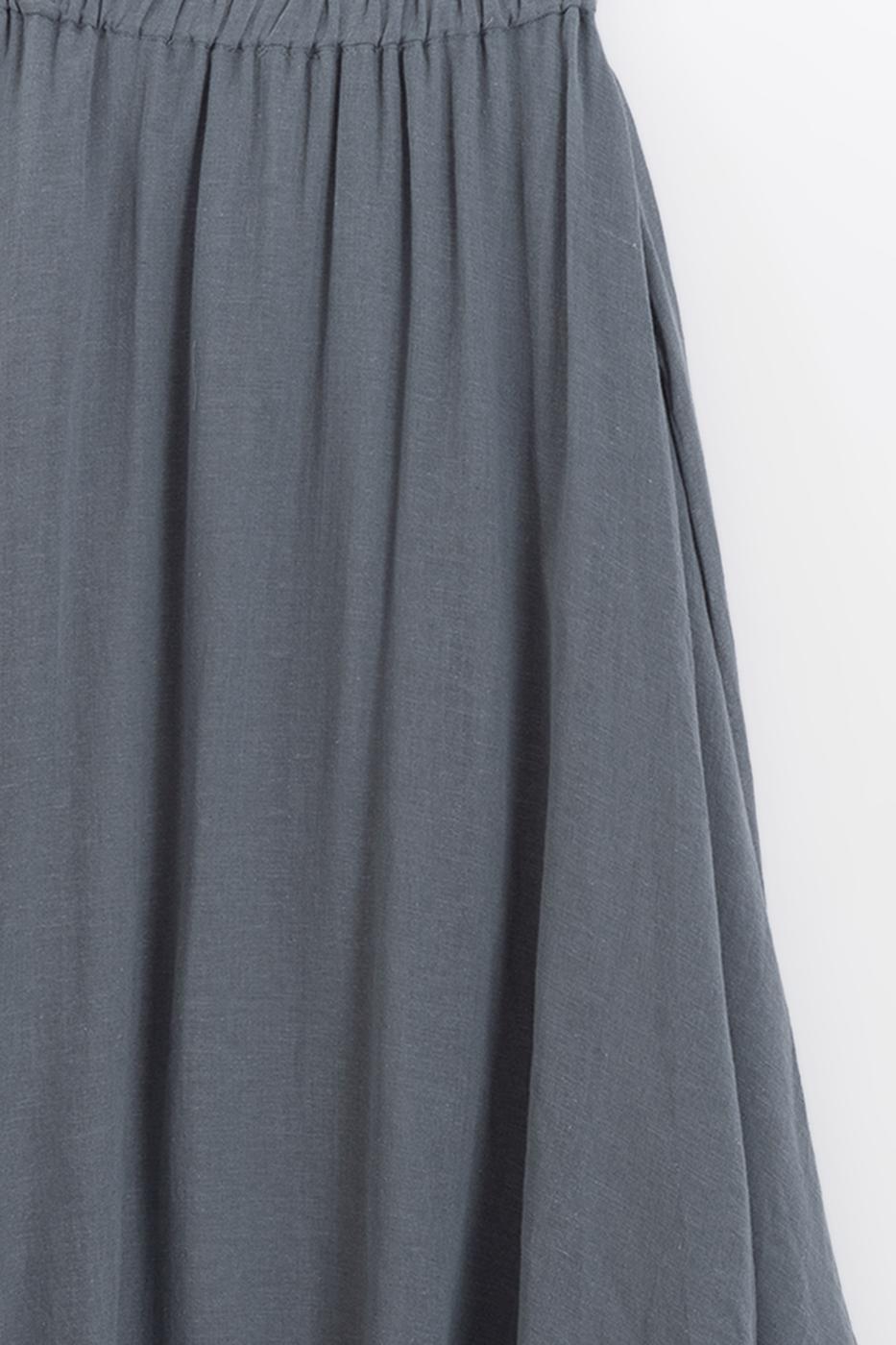 Linen Flared Midi Skirt Grey