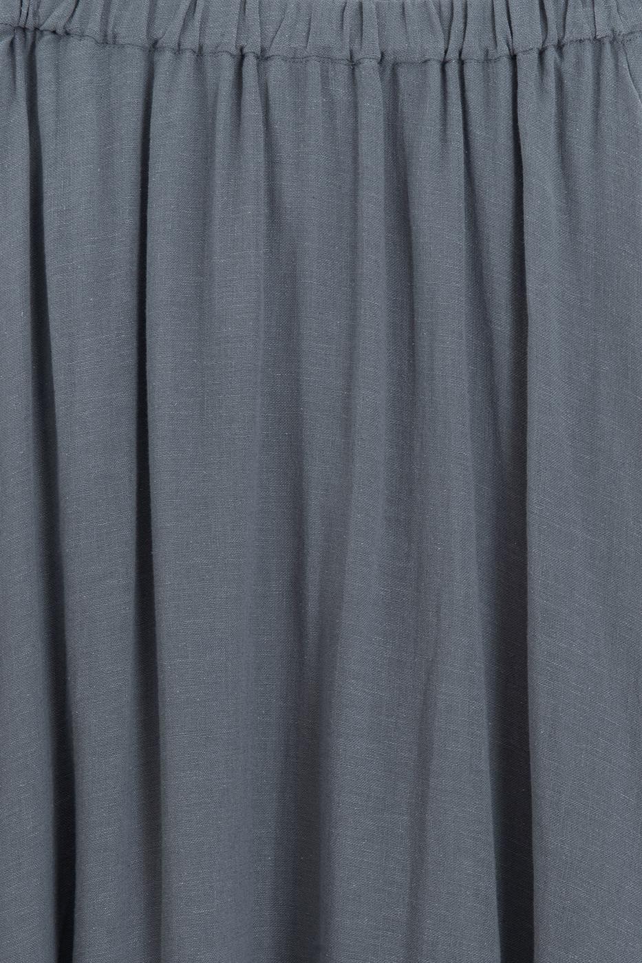 Linen Flared Midi Skirt Grey