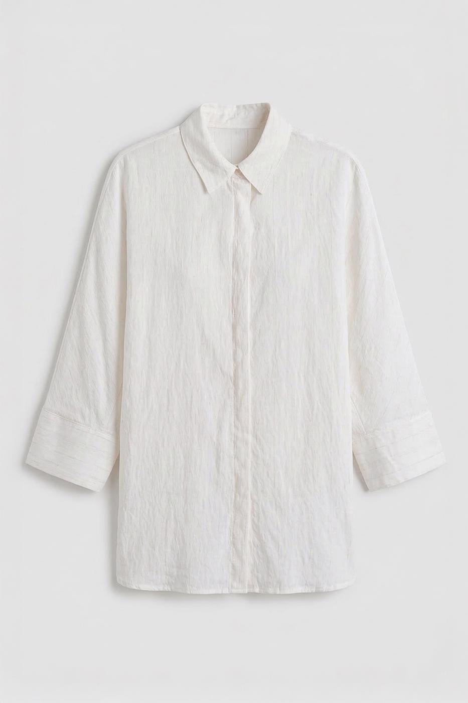 Linen Blend Oversized Shirt Ecru