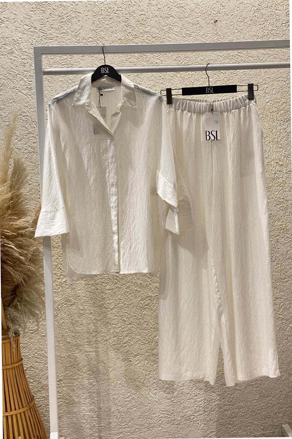 Linen Blend Oversized Shirt Ecru
