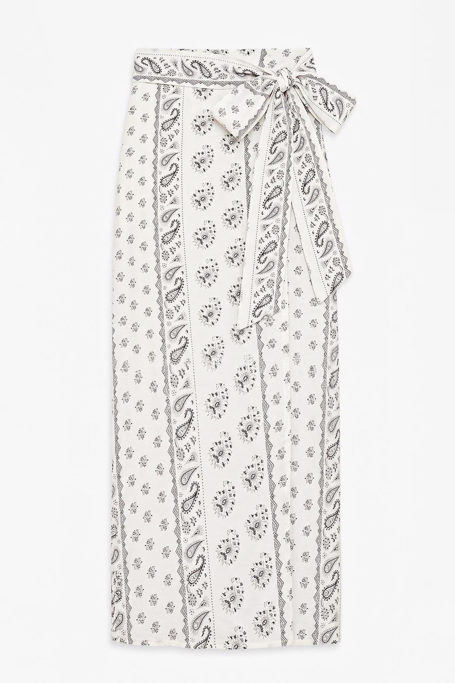 Wrap Closure Midi Skirt Ecru