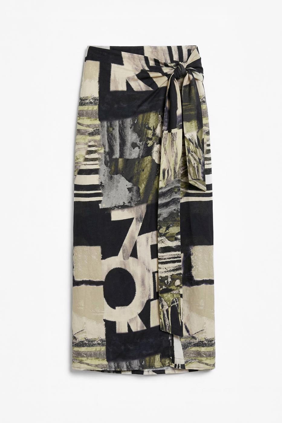 Wrap Closure Midi Skirt Black