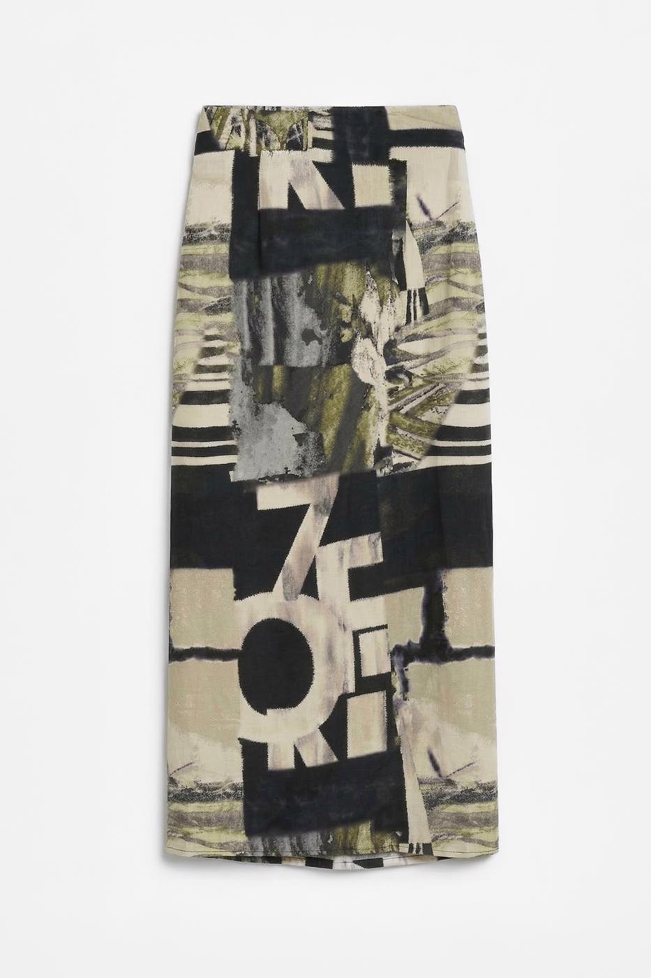 Wrap Closure Midi Skirt Black
