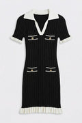 Ribbed Button Detail Knitted Mini Dress