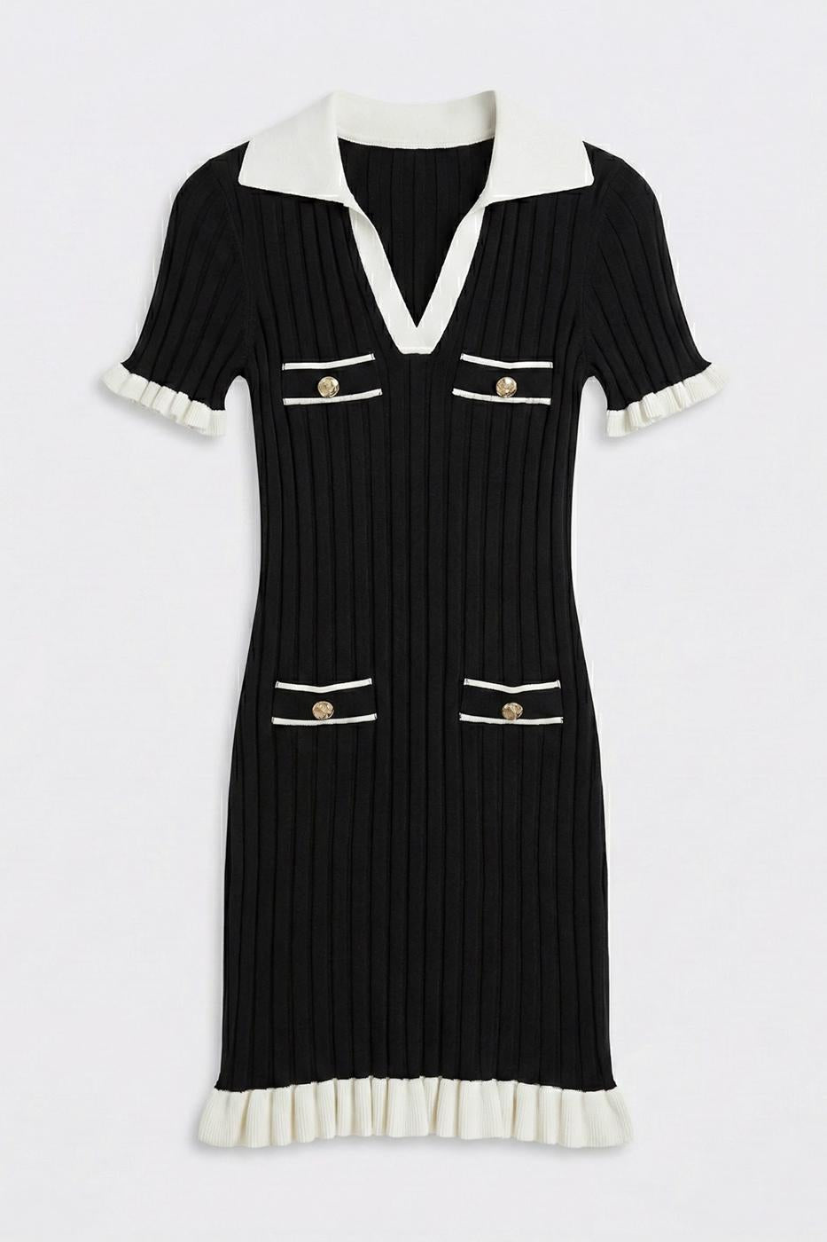 Ribbed Button Detail Knitted Mini Dress